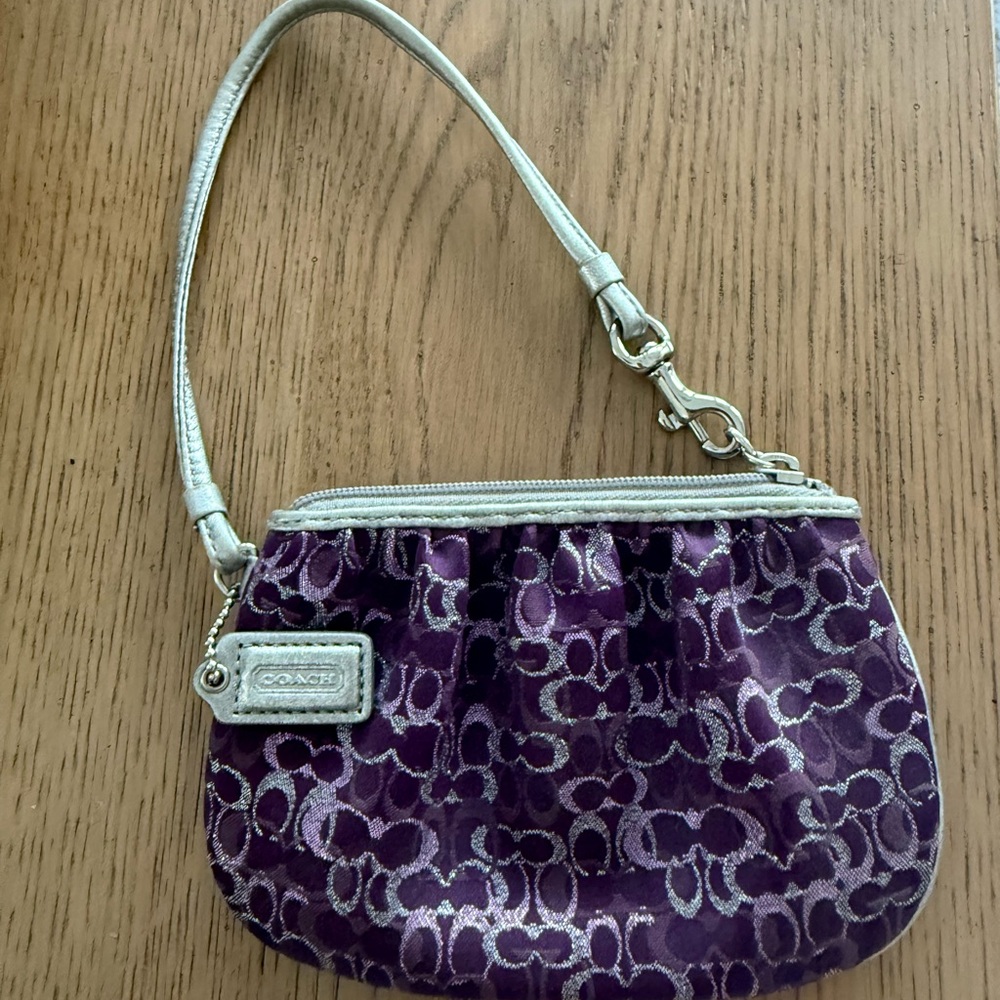 Coach Purple Signature Wristlet with Silver Trim